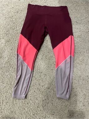 Fabletics Colorblock Crop Leggings XL Burgundy Pink Gray